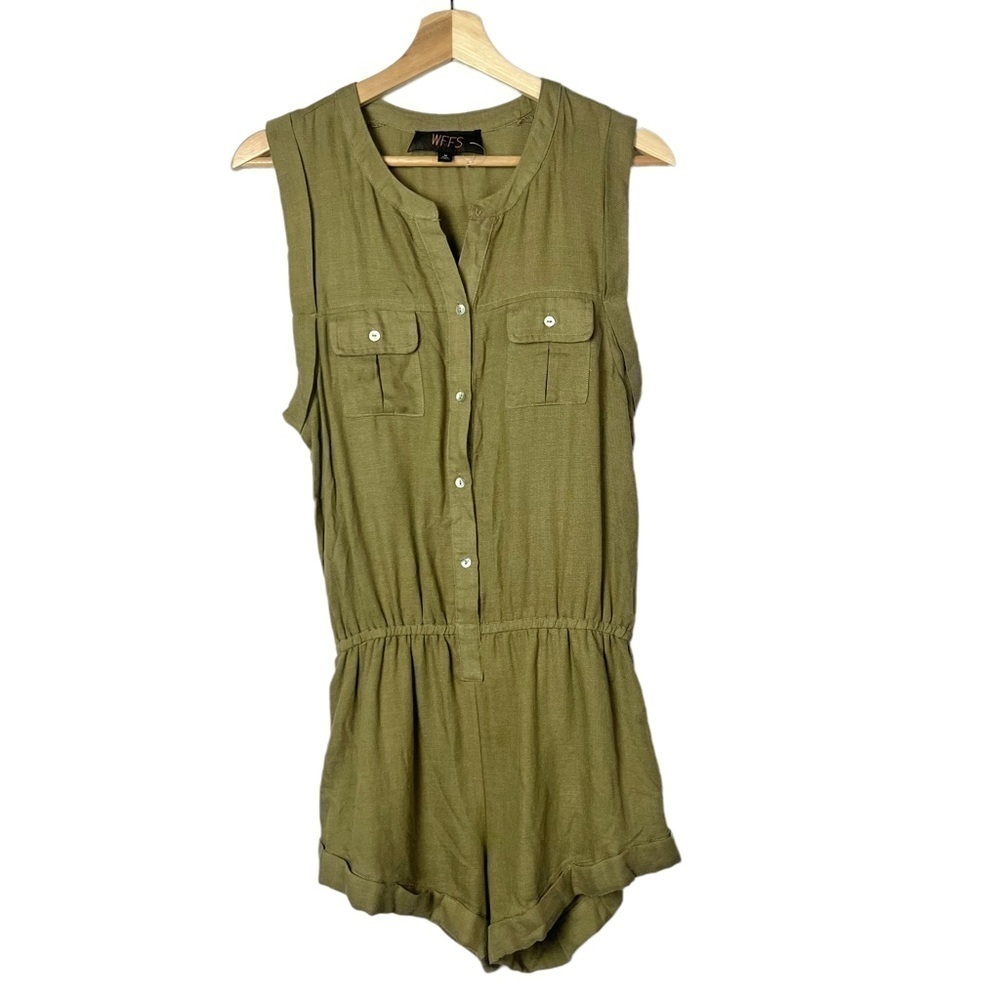 Boutique‎ WFFS Fatigue Green Button Down Utility Sleeveless Romper M